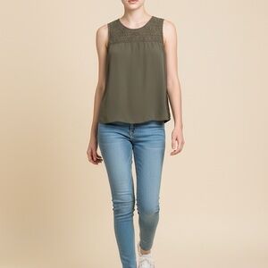 Olive Green Sleeveless Lace Top